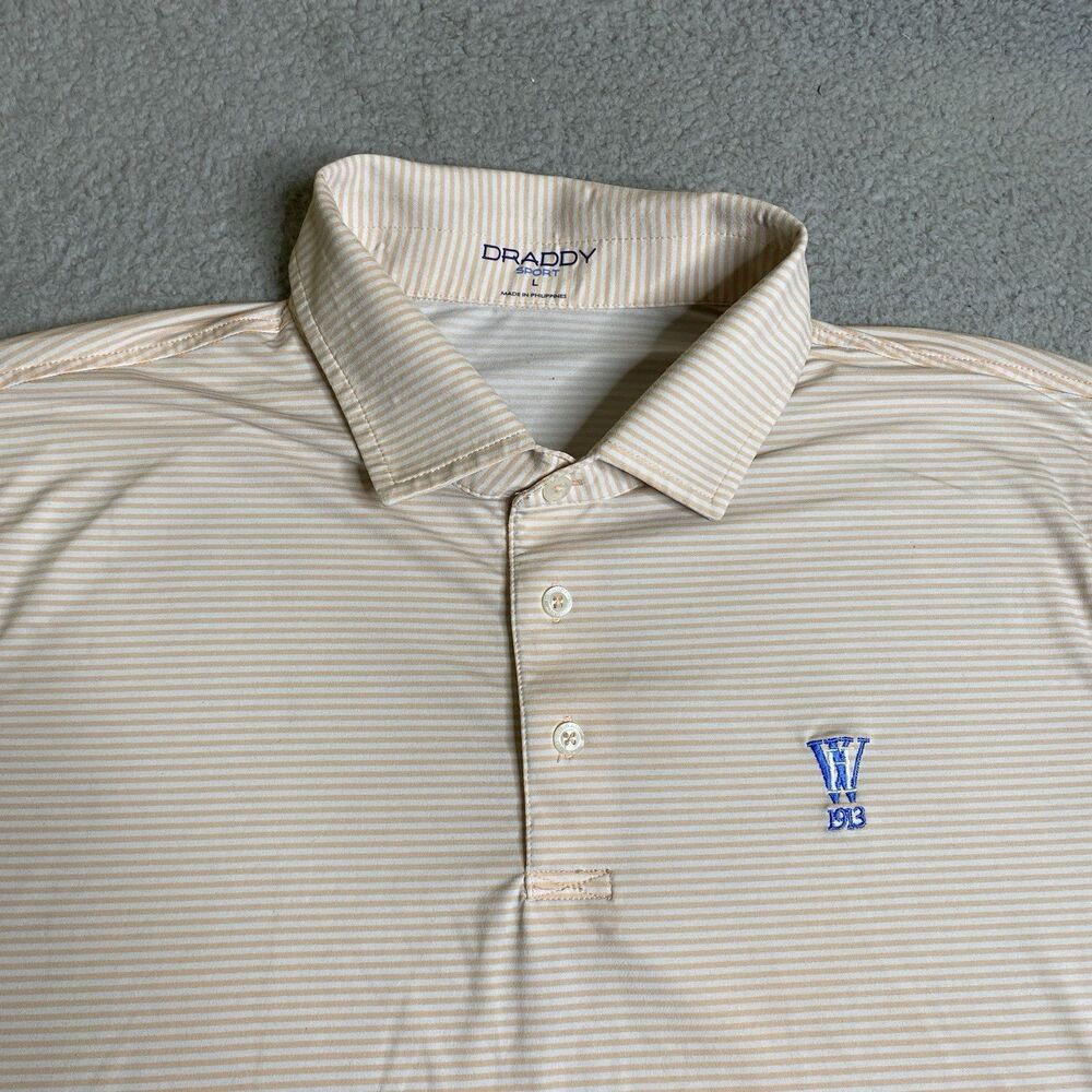 B Draddy Sport Shirt Mens Large Polo Peach Striped Stretch Golf Preppy Outdoor